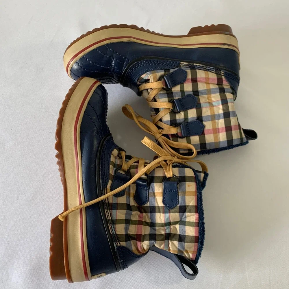 Sorel Winter Duck Boots Womens 6 Navy Blue Plaid Waterproof Insulated Gorpcore